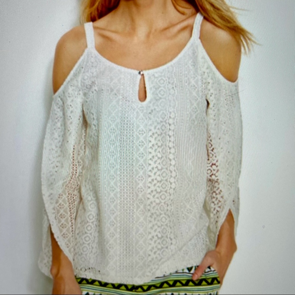 INC Cold Shoulder Lace Long Sleeve Top